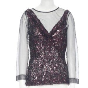 Dries Van Noten Carti black net mesh purple sequins layered top